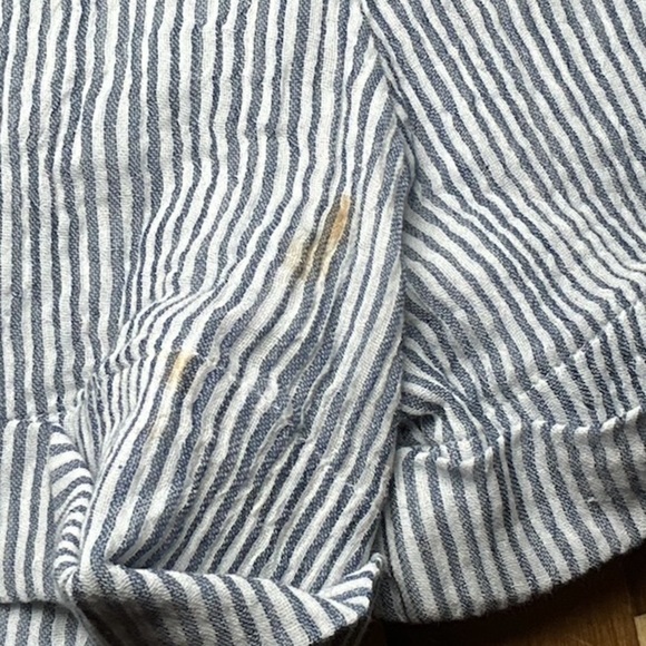 Faherty Izzy Blue Cream Striped Double Gauze Button Front Cotton Romper Sz Small - Picture 4 of 11